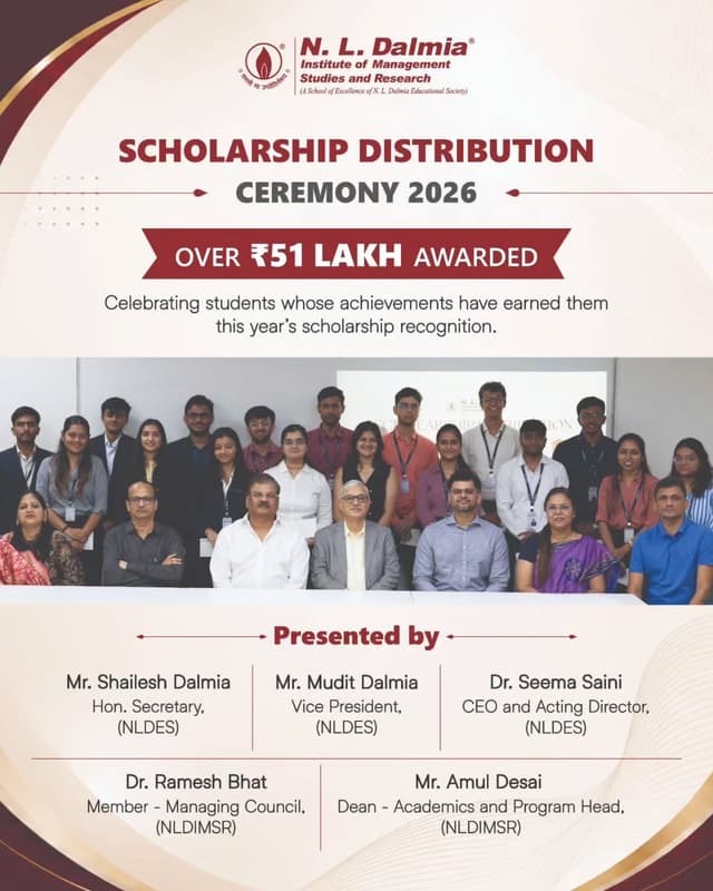 Some achievements deserve more than applause. They deserve to be recognised and supported.

At the N. L. Dalmia Scholarship Distribution Ceremony, students were recognised for the discipline, dedication and commitment to excellence reflected in their journey so far.

With a total scholarship pool of ₹51 lakh+ awarded this year, the ceremony celebrates the effort behind their achievements while supporting them in what comes next.

Congratulations to all our meritorious students. May this recognition be a proud milestone in your journey and a reflection of all that your hard work can make possible.

#NLDalmia #NLDIMSR #Scholarship #StudentAchievement #StudentSuccess