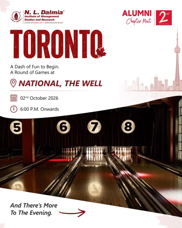 Toronto, we’re not keeping this one to just one plan.

Years may have added new cities, careers and chapters to everyone’s story, but there’s something about meeting people who share where part of it began.

This October, the 2nd Alumni Chapter Meet brings the community together again, with a little fun on the agenda, plenty to share and new connections to make along the way.

🗓️ 02nd October 2026
📍 National at The Well | 6:00 P.M. onwards
📍 Queens Harbour | 8:30 P.M. onwards

Toronto Dalmians, keep the evening free. We’ll take it from there.
Register through the link in our bio.

#NLDalmia #NLDIMSR #DalmianConnect #AlumniChapterMeet #TorontoAlumni #TorontoChapter #NLDalmiaAlumni #AlumniNetworking