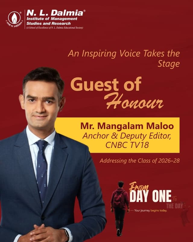 The first step of every journey is shaped by the conversations that follow.

We are pleased to announce Mr. Mangalam Maloo, Anchor & Deputy Editor, CNBC-TV18, as the Guest of Honour for the Induction Program 2026.

His presence marks the beginning of an exciting new chapter as we welcome the Class of 2026–28 to NLDIMSR.
.
.
.
.
#NLDalmia #NLDIMSR #Induction2026 #ClassOf2026 #GuestOfHonour #MangalamMaloo #CNBCTV18 #FutureLeaders #ManagementEducation #LeadershipTalk #AcademicExcellence #NewBeginnings #CampusLife #BusinessEducation #InspiringLeadership #WelcomeBatch2026 #LeadershipInsights #HigherEducation #IndustryConnect #OrientationProgram