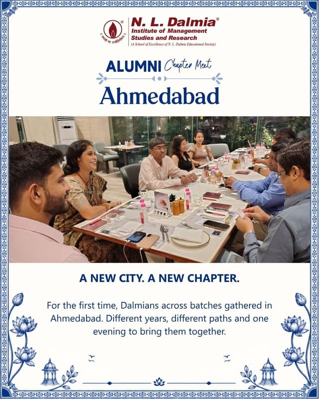 Ahmedabad, majaa aavi! 💙

From catching up around the table to putting campus memories down on little cards, the first N. L. Dalmia Alumni Chapter Meet in Ahmedabad gave Dalmians across batches an evening to share.

Thank you to everyone who joined us and made this first meet possible.
Fari malishu, Ahmedabad!

#NLDIMSR #NLDAlumni #AlumniChapterMeet #Ahmedabad #AlumniNetwork #NLDIMSRAlumni