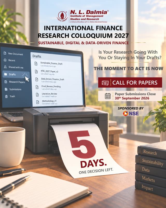 Five days left to bring your research into the conversation.

IFRC 2027's paper submission window closes 30th Sept 2026 — bring your work to a global academic platform.

📝 Deadline: 30th Sept 2026
🗓️ IFRC 2027: 27th–30th Jan 2027

🔗 Submit your paper through the link in bio.

#IFRC2027 #NLDIMSR #FinanceResearch