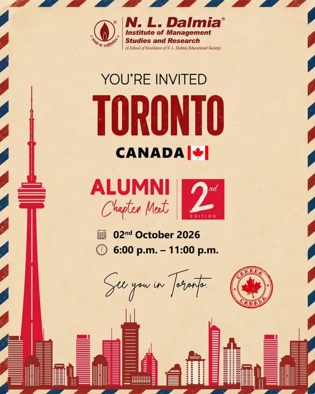 Some postcards remind you of places. This one is a reminder of the people who make them worth returning to. 📮🇨🇦
To our alumni in Toronto, here’s a date to keep close.
The 2nd International Alumni Chapter Meet 2026 is almost here — another evening to reconnect, revisit familiar stories and meet again across the miles.
02 October 2026 | 6:00 p.m. – 11:00 p.m.
Across the miles, the connection remains.

Register through the link in bio.
We look forward to seeing you in Toronto!
.
.
.
.
.
#NLDalmia #NLDalmiaAlumni #DalmiaConnect #AlumniChapterMeet #AlumniNetwork