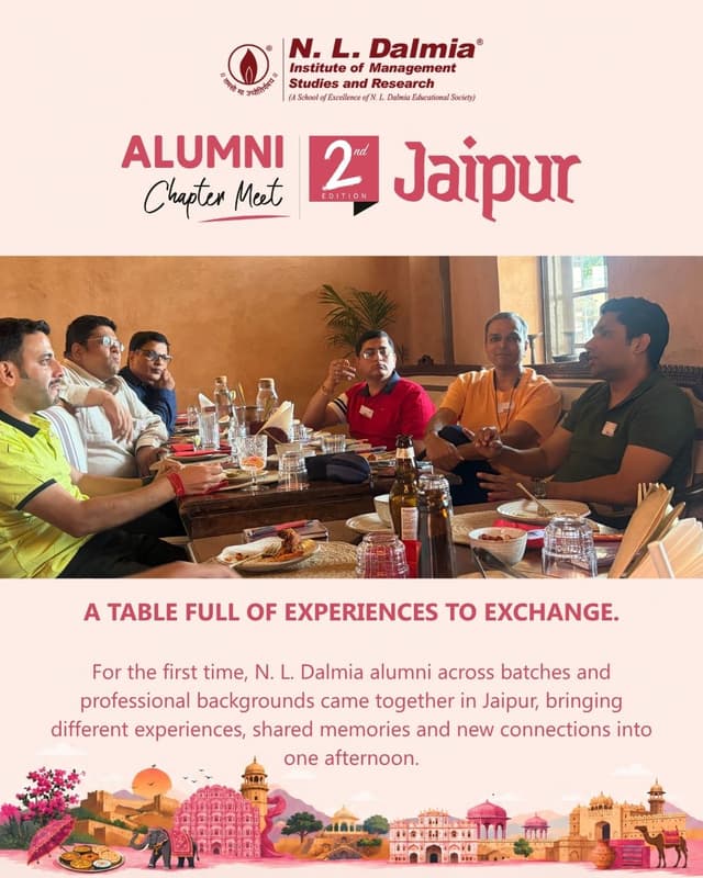 Jaipur, you made this Sunday one to remember! 🩷

The afternoon brought together Dalmians from different batches and professional backgrounds, with plenty to exchange around the table. A little nostalgia activity added a trip back to campus days, as alumni put their favourite N. L. Dalmia memories into words.

To every Dalmian who joined Jaipur’s first Alumni Chapter Meet — thank you for being part of this beginning.

Ib toh milno chaalyo hai!

#NLDIMSR #NLDAlumni #AlumniChapterMeet #Jaipur #JaipurAlumni #AlumniNetwork #NLDIMSRAlumni