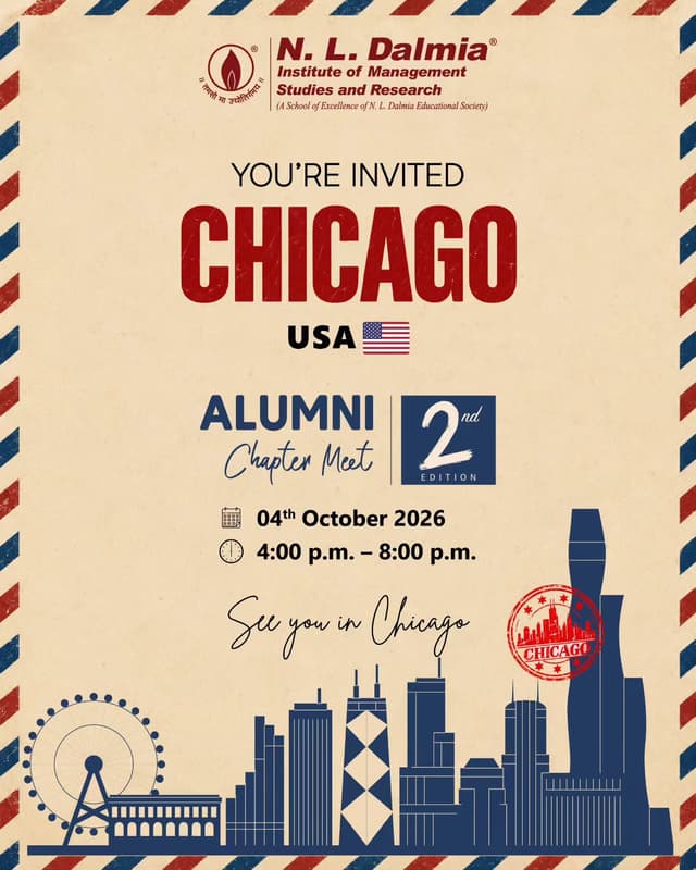 Across the miles, here’s a date we hope finds a place on your calendar. 📮🇺🇸
To our alumni in Chicago, consider this a warm invitation from N. L. Dalmia.
The 2nd International Alumni Chapter Meet 2026 is bringing the alumni community together once again — for familiar conversations, new stories and another chance to simply be in the same room again.
04 October 2026 | 4:00 p.m. – 8:00 p.m.
Some connections are worth travelling back to.

Register through the link in our bio.
See you in Chicago!
.
.
.
.
.
.
#NLDalmia #NLDalmiaAlumni #ChicagoAlumni #AlumniMeet #AlumniNetwork