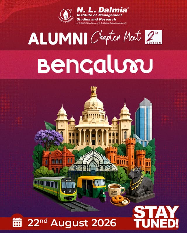 Once again, Namaskara, Bengaluru! 

The first Bengaluru Alumni Chapter Meet reminded us that while years may pass, some conversations never really end.

Now, it's time to bring the community together once again for the 2nd Bengaluru Alumni Chapter Meet 2026.

Whether it's catching up with classmates, laughing over memories that somehow still feel like yesterday, sharing life updates, celebrating career milestones, exchanging stories or meeting fellow Dalmians, this chapter is all about coming together once again.

If you missed the first edition, here's your chance to be part of the next chapter.

🗓️ 22nd August 2026

The announcement is just the beginning. More details coming soon.
.
.
.
#NLDalmia #NLDIMSR #TheDalmianConnect #BengaluruAlumniChapter #BengaluruAlumniMeet #AlumniMeet #AlumniNetwork #AlumniCommunity #NLDAlumni #Reconnect #CampusMemories #ProfessionalNetworking #LifelongConnections #CampusToCorporate #TogetherAgain #StrongerTogether #ManagementEducation #CommunityFirst #BengaluruEvents #AlumniEngagement