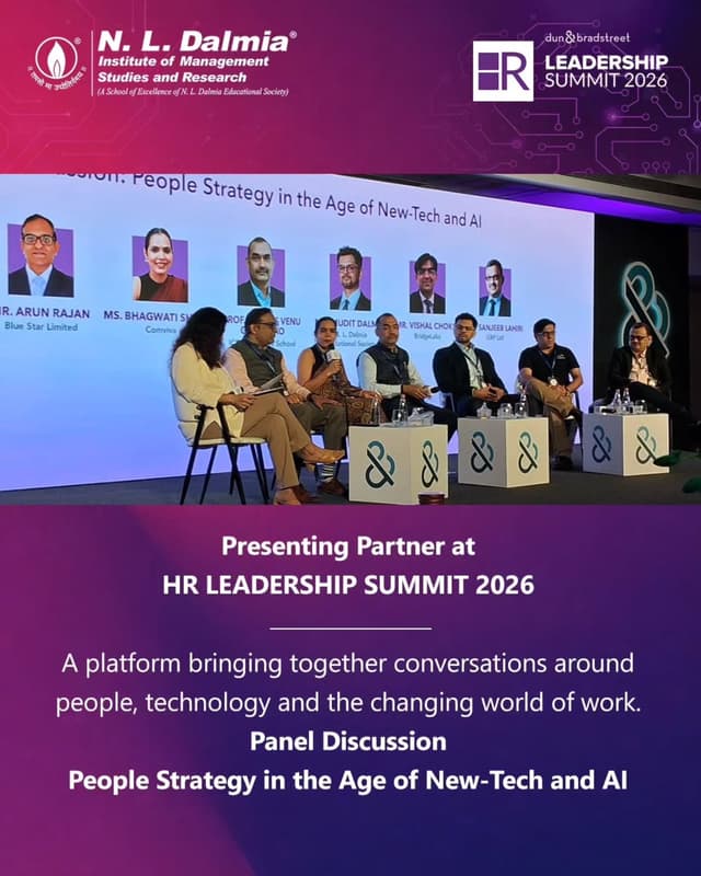 The future of work is being shaped by how organisations understand people, technology and the possibilities between them.

At the Dun and Bradstreet HR Leadership Summit 2026, N. L. Dalmia Institute of Management Studies and Research joined industry leaders as the Presenting Partner.

Representing N. L. Dalmia Educational Society, Mr Mudit Dalmia, Vice President, contributed to the conversation on People Strategy in the Age of New-Tech & AI, highlighting the importance of AI literacy and responsible adoption.

For NLDIMSR, industry engagement keeps management education connected to the realities of a rapidly evolving workplace.

Connecting ideas, perspectives and the future of work.

#NLDalmia #NLDIMSR #HRLeadershipSummit2026 #FutureOfWork #AILiteracy