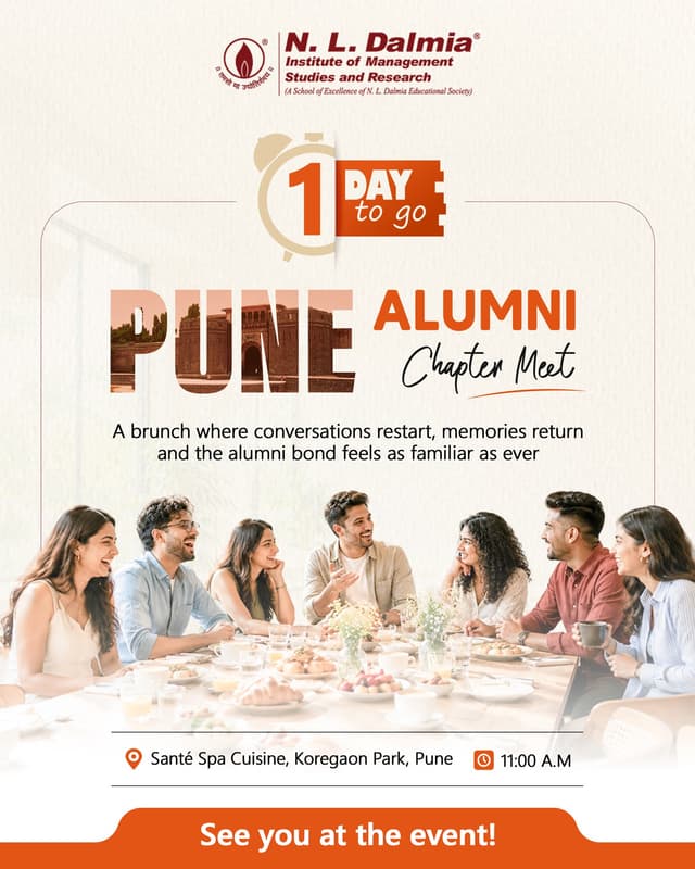 The table has been reserved!

Just 1 day to go until familiar faces reunite, old conversations restart and new memories are made.

Pune alumni, we look forward to welcoming you over brunch at Santé Spa Cuisine, Koregaon Park, at 11:00 AM. See you there!

We can’t wait for you to bring your stories to the table
.
.
.
#NLDalmia #PuneAlumniMeet #AlumniChapterMeet #AlumniConnections #ReuniteReconnect