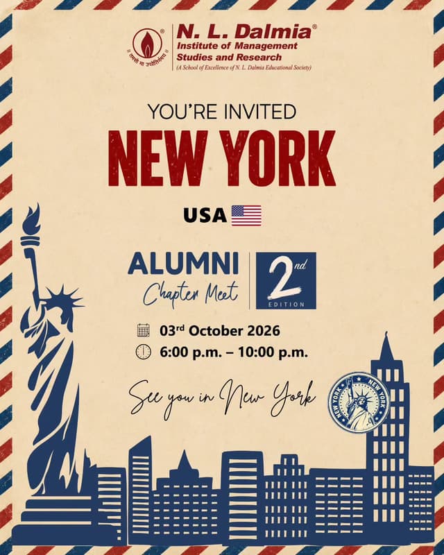 Miles may change the address, but some connections always find their way back. 📮🇺🇸
A little note across the miles, especially for our alumni in New York.
This October, the 2nd International Alumni Chapter Meet 2026 brings another chance to reconnect with familiar faces, shared memories and the people who remain part of the journey long after campus.
03 October 2026 | 6:00 p.m. – 10:00 p.m.
Different city. Different chapter.
A connection that still feels familiar.

Register through the link in our bio.
See you in New York!
.
.
.
.
.
.
#NLDalmia #NLDalmiaAlumni #NewYorkAlumni #AlumniMeet #AlumniNetwork