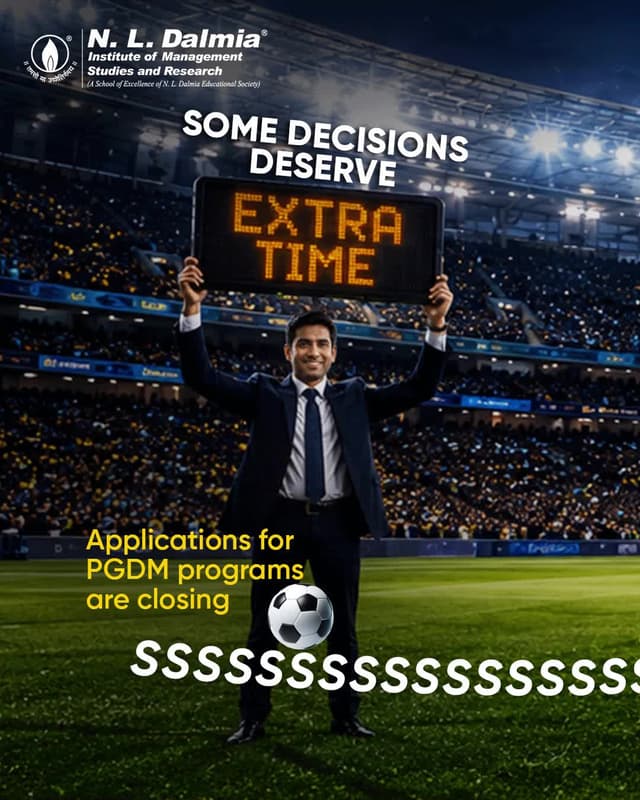 Great opportunities don't wait forever.
But sometimes, they do give you a little extra time.
Applications for the PGDM programs at N. L. Dalmia Institute of Management Studies and Research are now entering the final phase, with the application window remaining open until 25th June 2026.
If you've been waiting for the right moment, this could be it.
After all, some decisions don't just shape the next two years. They shape everything that follows.
Apply now. Link in bio.
.
.
.
.
#NLDalmia #NLDIMSR #PGDMAdmissions #AdmissionsOpen #LastChanceToApply #FutureLeaders #ManagementEducation #CareerGrowth #MBAAspirants #PGDM2026 #LeadershipJourney #BusinessEducation #HigherEducation #CareerSuccess #ApplyNow