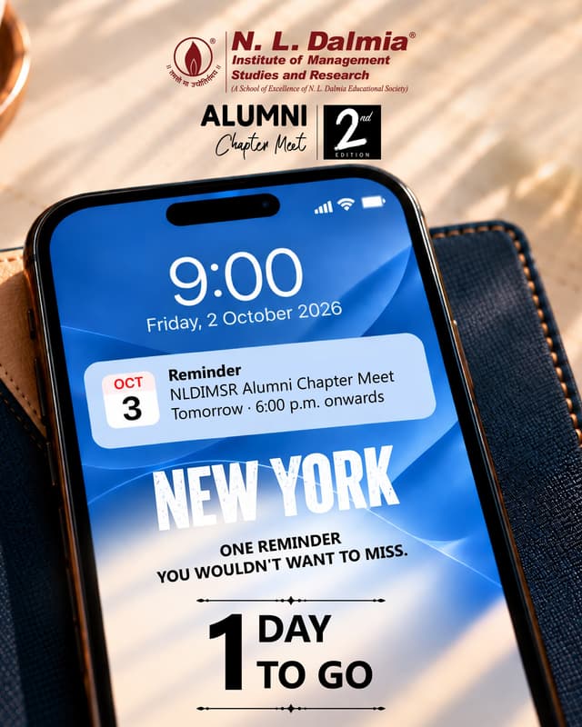 New York, consider this your reminder. 🗽
The 2nd Alumni Chapter Meet has another evening in New York waiting, bringing new introductions, stronger professional networks and more reasons for the N. L. Dalmia alumni community in the city to come together.
One day to go. If you haven’t registered yet, now is the time to join us.
Register Here: Link in bio
#NLDIMSR #NLDalmia #NLDAlumni #AlumniChapterMeet #NewYorkAlumni #AlumniNetwork