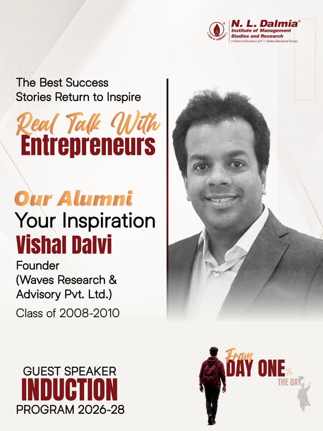 The entrepreneurial journey begins with a single step. Today, it comes full circle.
As part of the Induction Program 2026–28, we welcome back three accomplished alumni for Real Talk with Entrepreneurs.
🔹 Vishal Dalvi – Founder, Waves Research & Advisory Pvt. Ltd.
🔹 Ruchika Gupta – Founder, Shineup Life
🔹 Akhil Gupta – Founder CEO, Rapidus Retail
From these classrooms to building successful ventures, they return to share the stories that shaped their entrepreneurial journeys.
#NLDalmia #Induction2026 #RealTalkWithEntrepreneurs #NLDAlumni