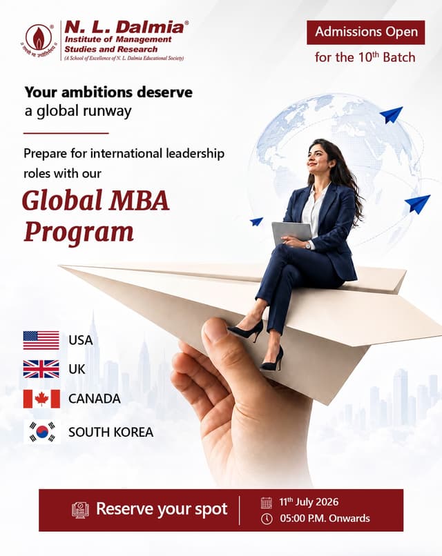 A global future is built long before you board a flight.
It begins with the knowledge you gain, the perspective you develop and the foundation you build.
At N. L. Dalmia, your Global MBA journey starts in India and continues through our partner universities across the USA, UK, Canada and South Korea, bringing together academic excellence, international exposure and a learning experience designed for a connected world.
Admissions Open for the 10th Batch.
To know more, check the link in bio.
#GlobalMBA #InternationalPathwayProgram #StudyAbroad #MBAAbroad #NLDalmia