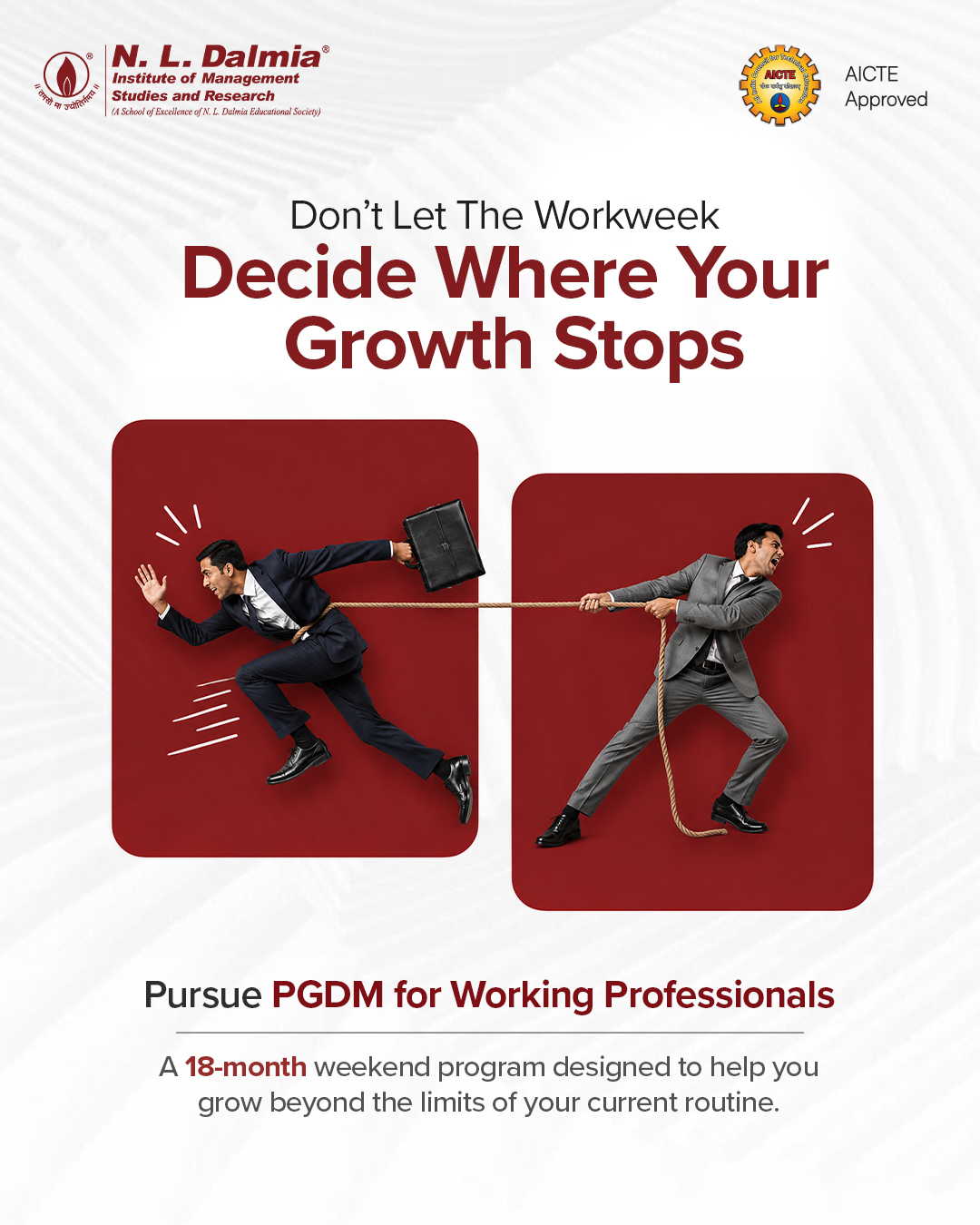 The workweek may keep you busy, but it shouldn’t put your professional growth on hold.
With the PGDM for Working Professionals at N. L. Dalmia, strengthen your managerial skills, broaden your business knowledge and prepare for greater career opportunities through an 18-month (weekend only) program designed around your professional commitments.
Invest in your growth without putting your career on pause.
Visit the link in bio to know more.
#NLDalmia #PGDMForWorkingProfessionals #CareerGrowth #ManagementEducation #ProfessionalDevelopment #WorkingProfessionals